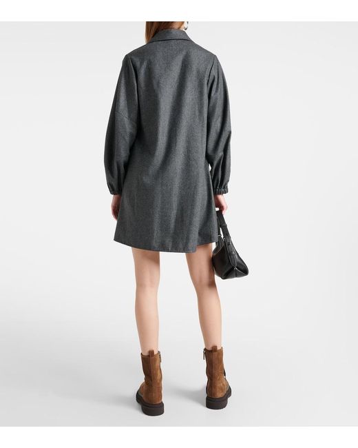 Brunello Cucinelli Gray Balloon-Sleeve Flannel Minidress