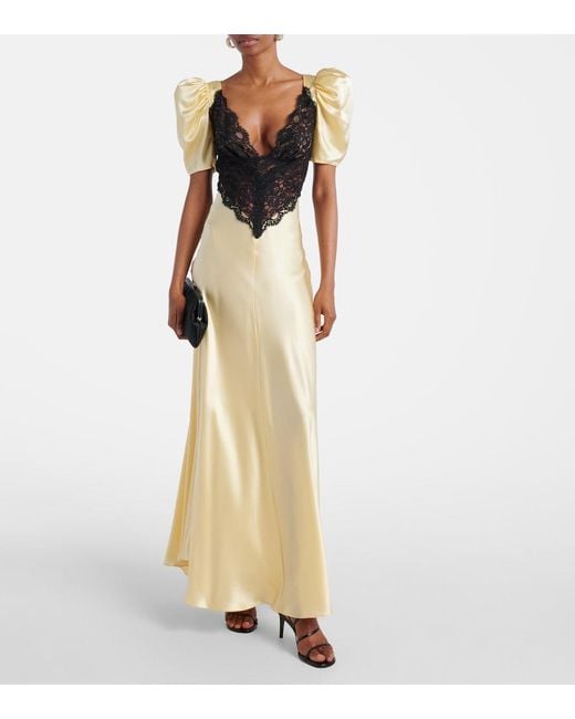 Rodarte Metallic Lace-Trimmed Silk Charmeuse Gown