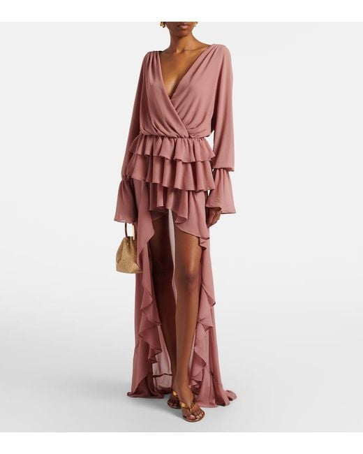 Bananhot Pink Giselle Asymmetric Tiered Maxi Dress