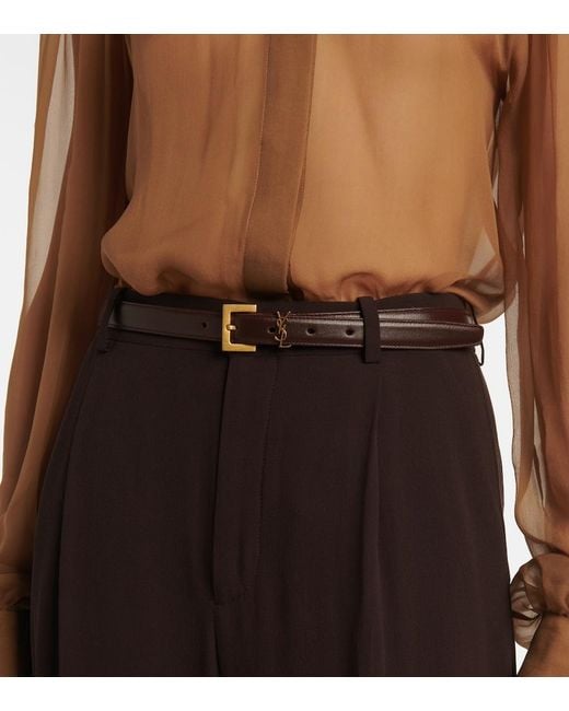 Saint Laurent Brown Cassandre Slim Leather Belt