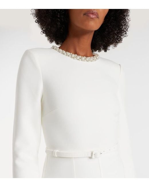 Roland Mouret White Crystal-Embellished Crepe Cocktail Dress