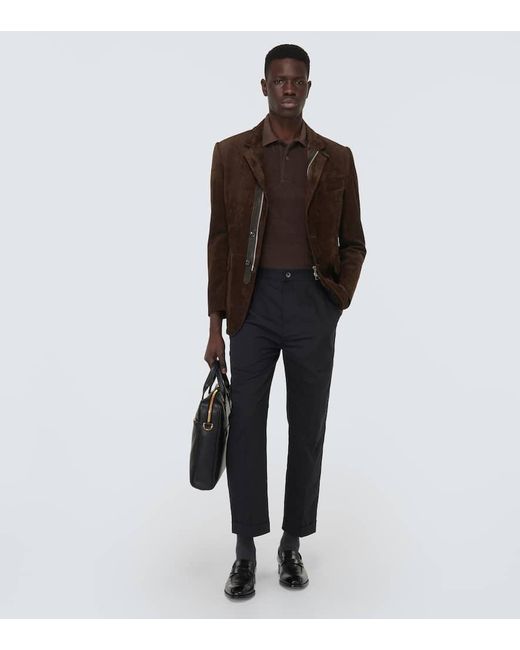 Tom Ford Brown Leather-Trimmed Suede Blazer for men