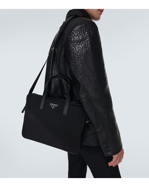 Prada Black Re-Nylon Leather-Trimmed Briefcase for men