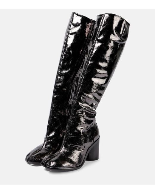 Maison Margiela Black Tabi Patent Leather Knee-High Boots