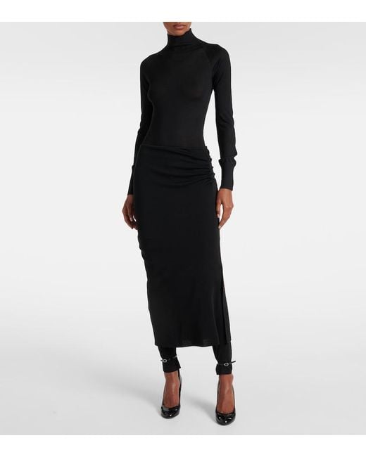 Alaïa Black Luxurious Draped Wool-Blend Skirt Pants