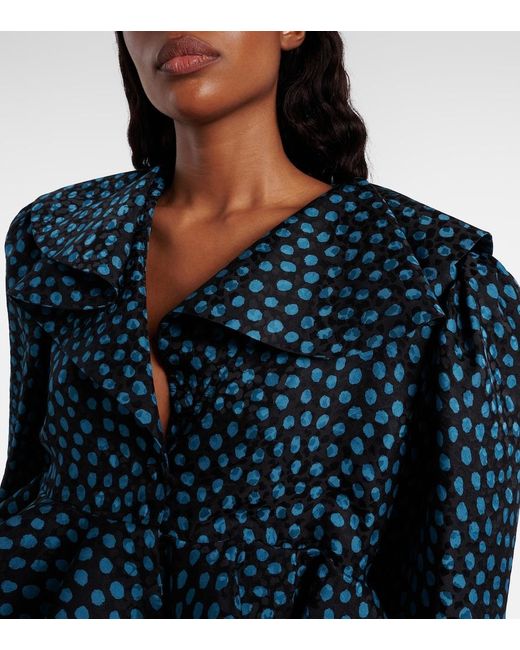 Chloé Blue Polka-Dot Peplum Silk Jacquard Blouse
