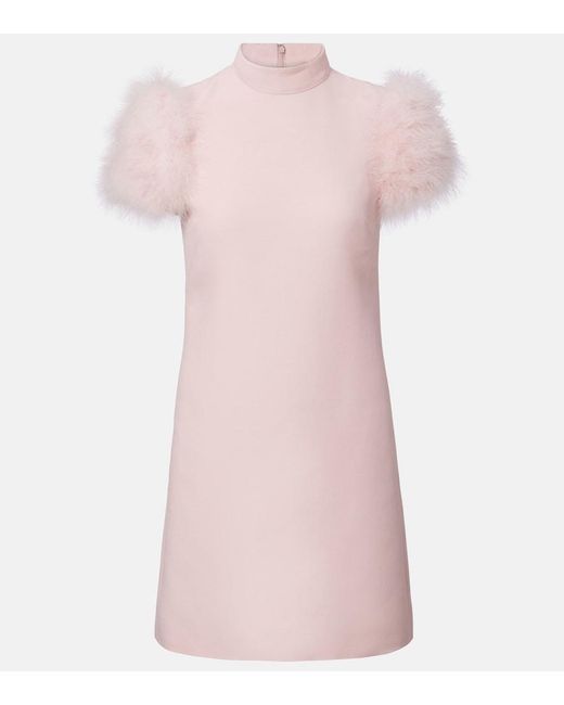 Valentino Pink Feather-Trimmed Turtleneck Crepe Couture Minidress