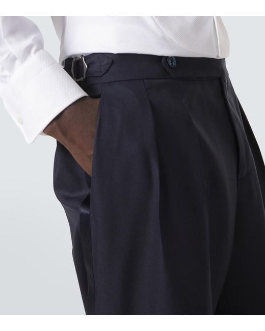 Brunello Cucinelli Blue Wool And Silk Straight Pants for men