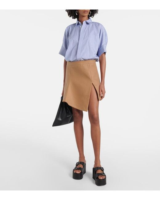 Sacai Blue Melton Cotton Poplin And Wool Minidress