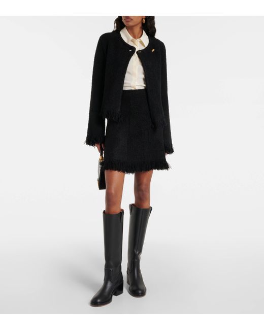 Chloé Black High-rise Fringed Wool-blend Miniskirt