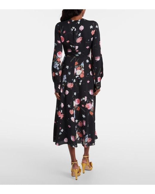 Erdem Blue Floral Crepe Midi Dress