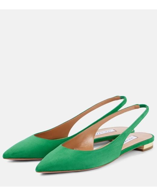 Aquazzura Green Purist Suede Slingback Flats