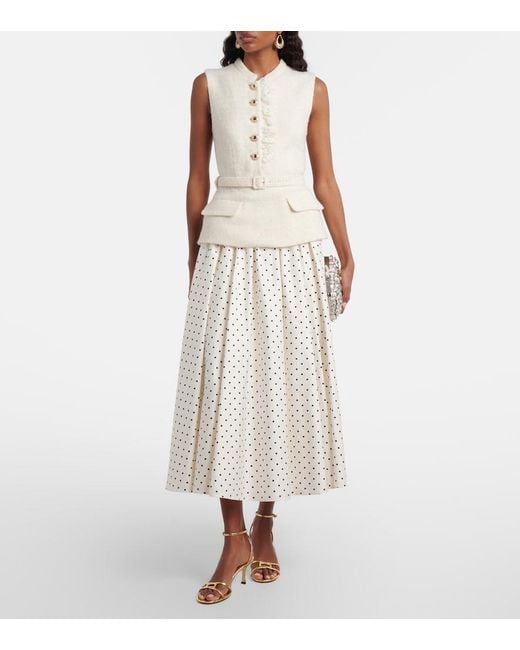 Self-Portrait White Polka-Dot Boucle Midi Dress