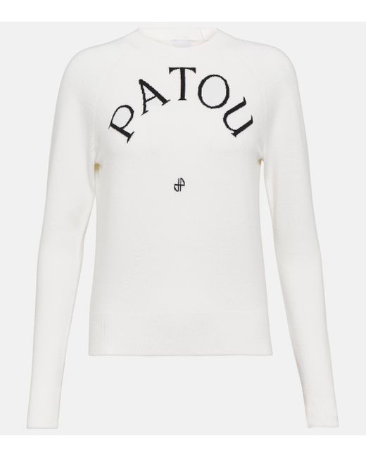 Patou White Logo Wool-blend Jacquard Sweater