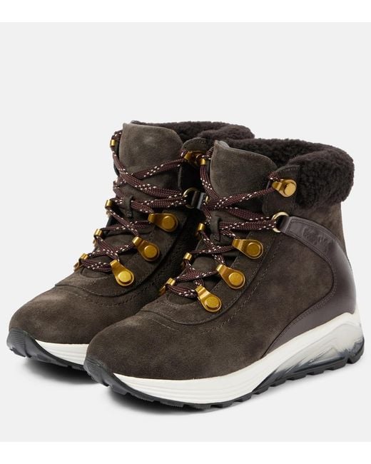 See By Chloé Black Brett Shearling-Trimmed Suede Hiking Boots