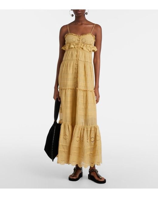 Isabel Marant Metallic Paule Lace-Trimmed Cotton Maxi Dress
