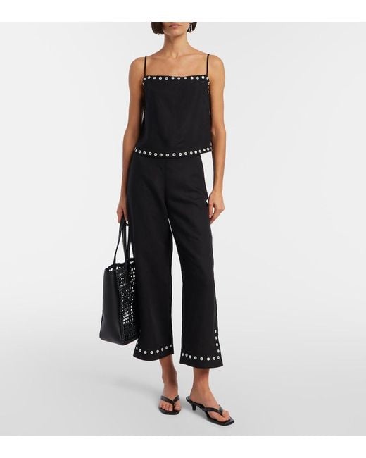 Staud Black Piha Linen-Blend Flared Pants