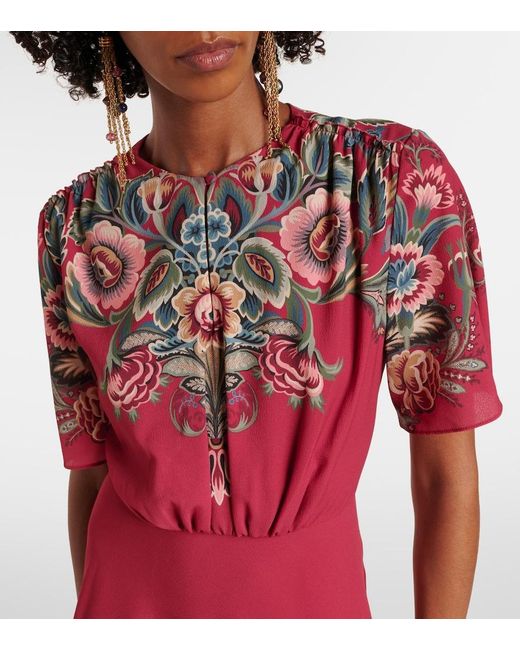 Etro Red Paisley Crepe Jersey Maxi Dress