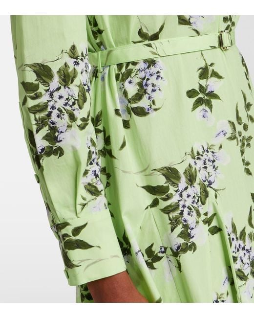 Emilia Wickstead Green Marione Floral Belted Cotton Shirt Dress