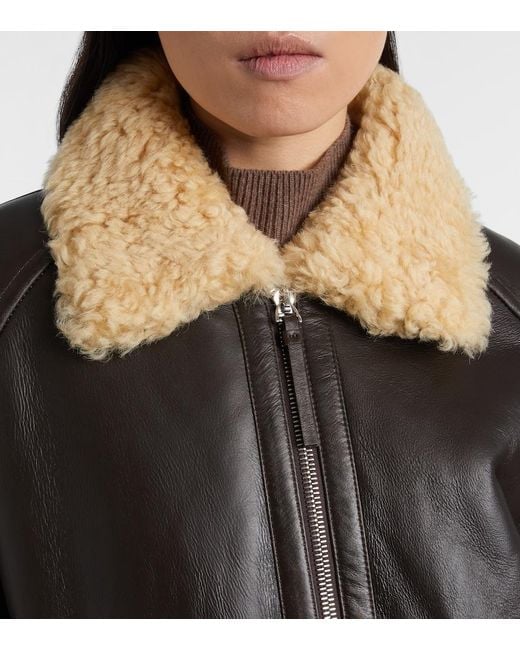 Jacquemus Black Bombardier Shearling-Trimmed Leather Bomber Jacket
