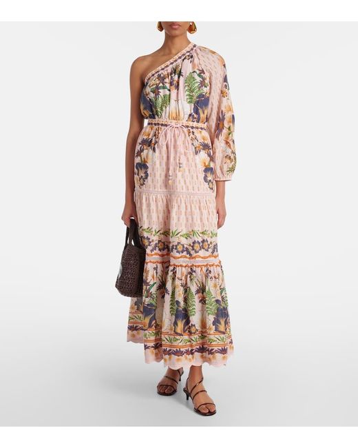 Robe Longue Asymetrique En Coton A Fleurs Farm Rio en coloris Pink