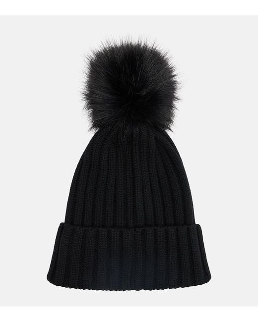 Moncler Black Ribbed-Knit Virgin Wool Beanie