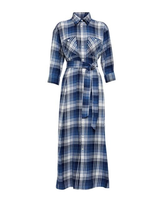 Polo Ralph Lauren Cotton Checked Flannel Shirt Dress in Blue - Lyst
