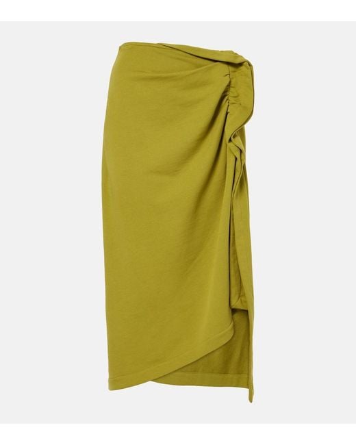 Dries Van Noten Green Gathered Cotton Midi Skirt
