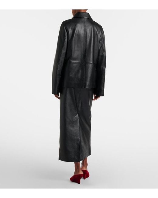 Totême Black Leather Midi Skirt