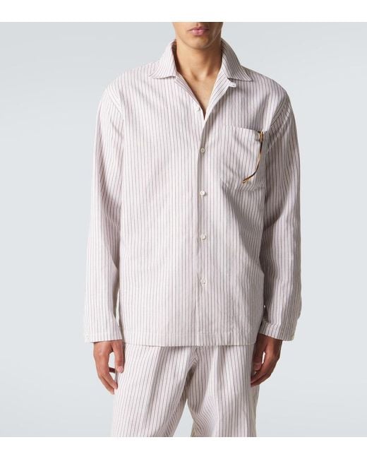Umit Benan Pink Havana Striped Linen And Cotton Shirt for men