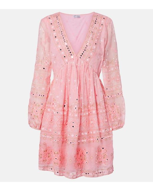 Juliet Dunn Pink Embellished Cotton Minidress