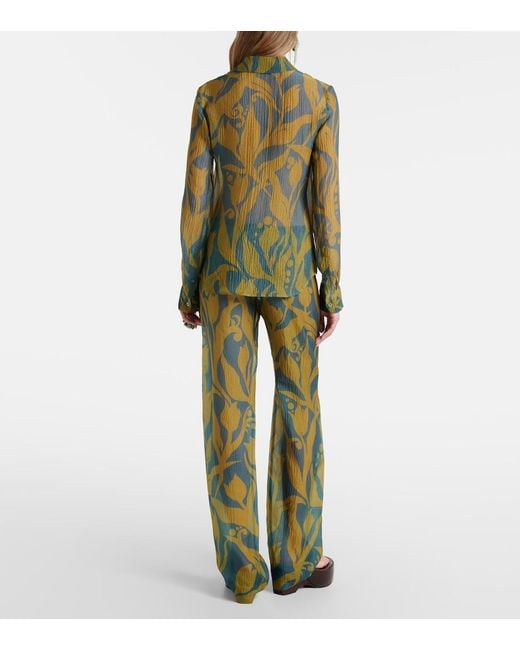 Dries Van Noten Green Pachas Printed Silk Straight Pants