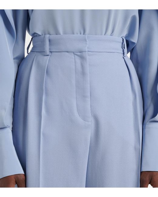 Joseph Blue Bucklel Wool Crepe Wide-Leg Pants