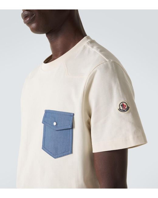 Moncler White Denim-Trimmed Cotton Jersey T-Shirt for men