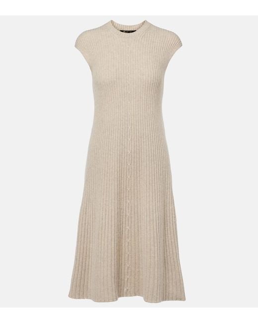 Loro Piana Natural Ribbed-Knit Cashmere Midi Dress
