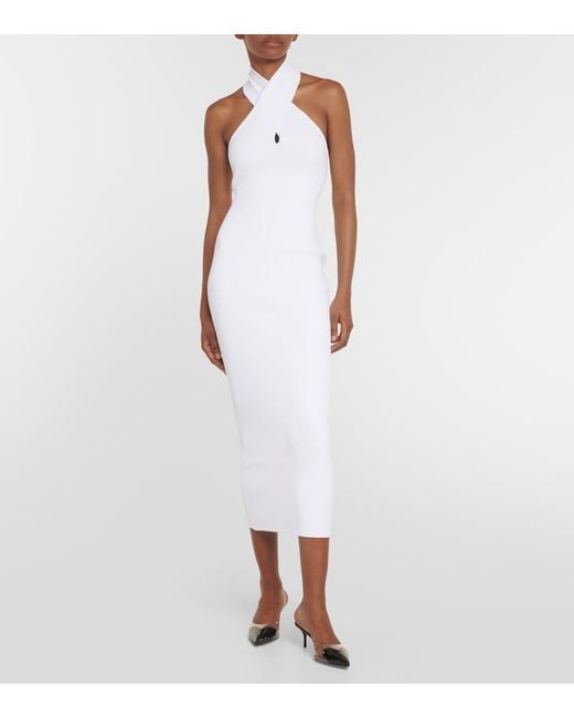 Alaïa White Halterneck Bodycon Midi Dress
