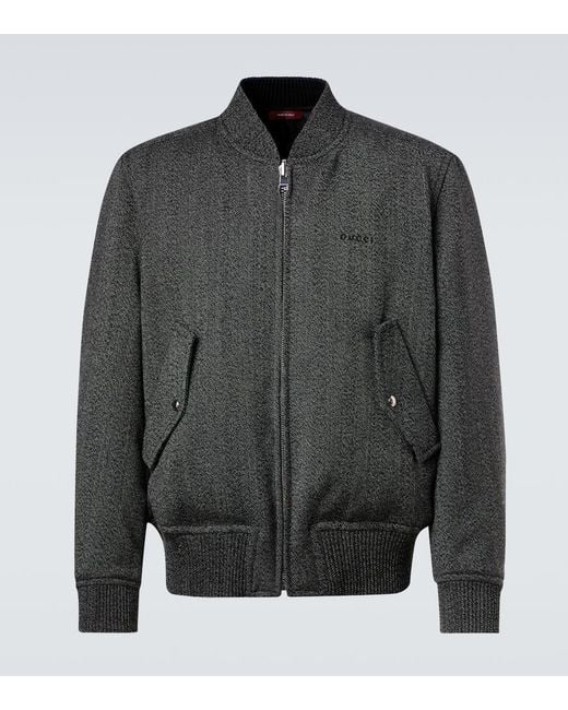 Gucci Gray Herringbone Wool Bomber Jacket for men