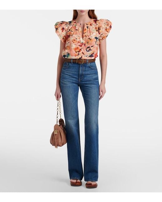 Ulla Johnson Orange Floral Cotton Top