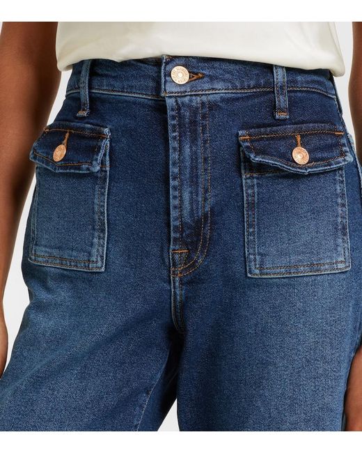 7 For All Mankind Blue Stovepipe Cropped Straight Jeans