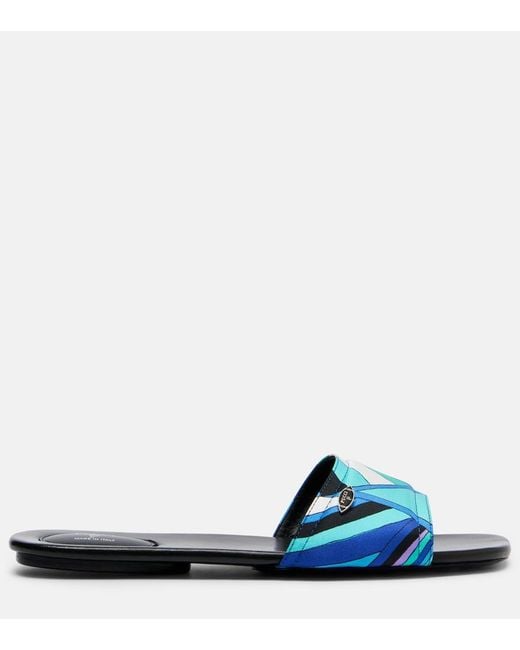 Emilio Pucci Blue Yummy Iride Twill Slides