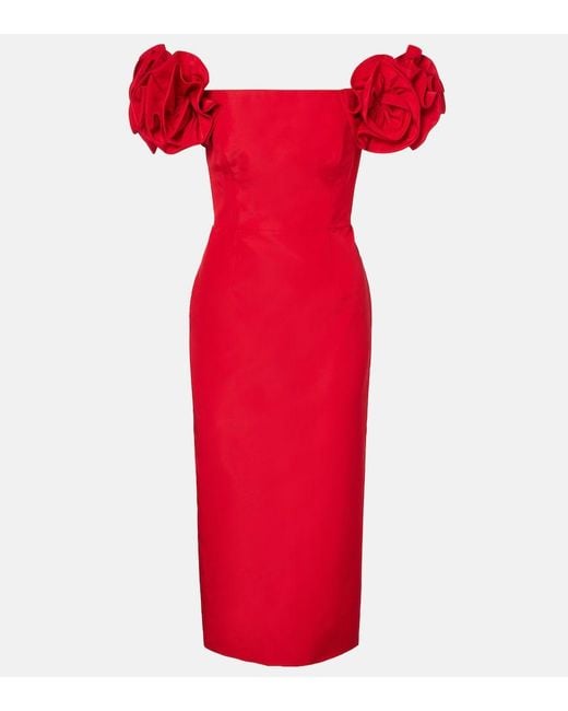 Carolina Herrera Red Off-Shoulder Silk Cocktail Dress