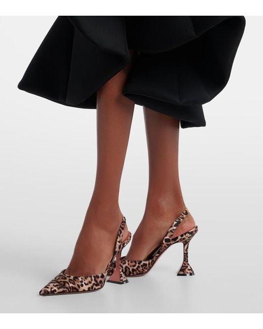 AMINA MUADDI Brown Holli 95 Satin Slingback Pumps