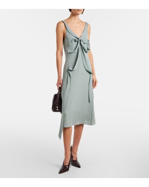 Acne Green Bow-Detail Silk Midi Dress