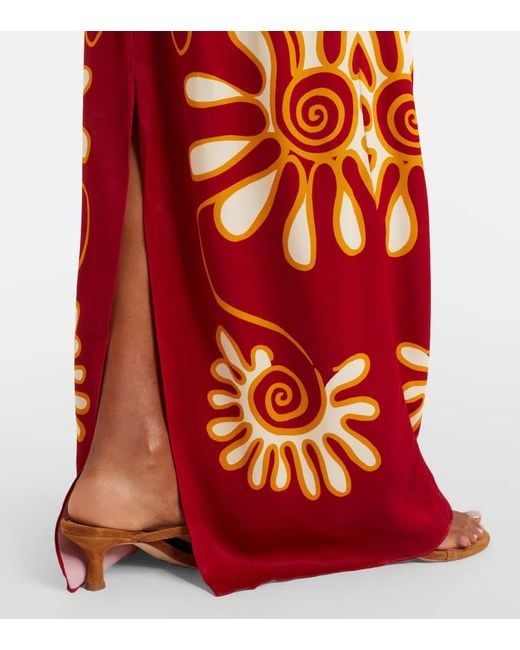 Cala De La Cruz Red Oliviera Printed Halterneck Maxi Dress