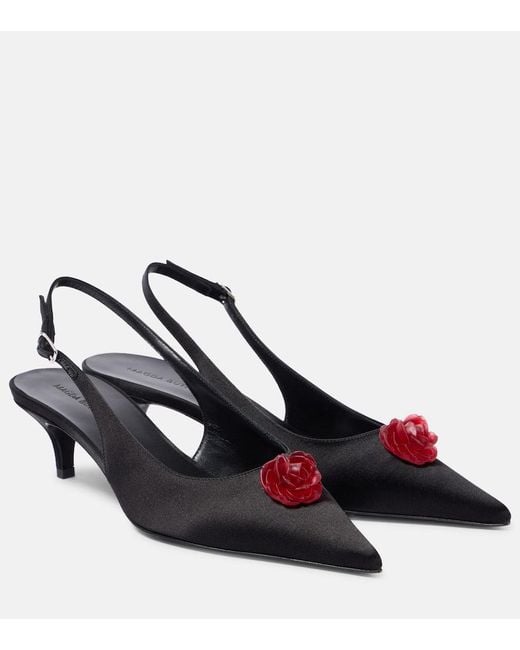 Magda Butrym Black 45 Floral-Applique Satin Slingback Pumps