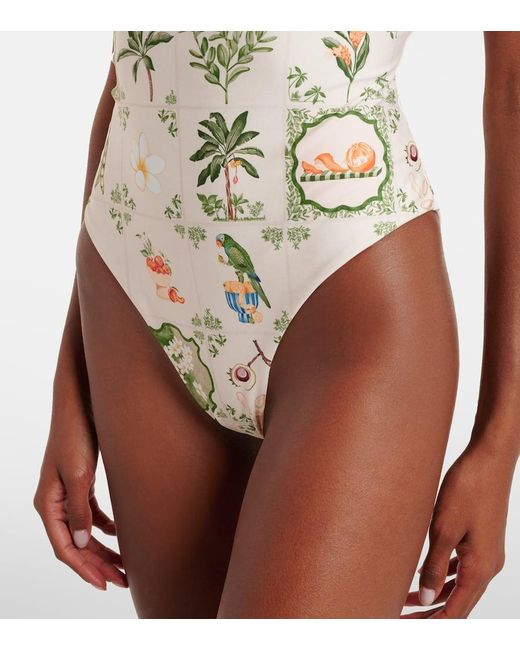 Agua Bendita Metallic Limon Printed Ruffled Swimsuit
