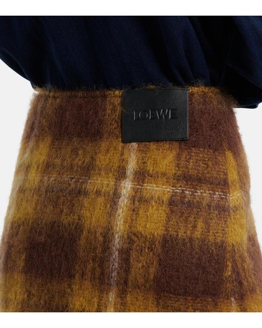 Loewe Brown Checked Mohair And Wool Miniskirt