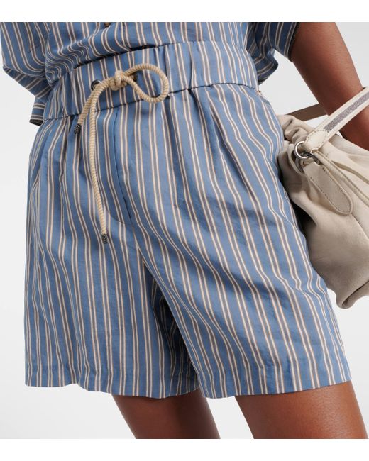 Brunello Cucinelli Blue Striped Cotton And Silk Shorts