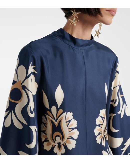 LaDoubleJ Blue Magnifico Floral Silk Twill Maxi Dress