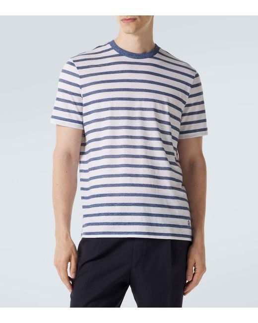 Dunhill Blue Striped Linen And Cotton T-Shirt for men
